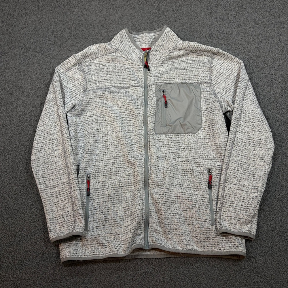Lake & Trail Fleece Jacket Mens Large Gray Full Zip Sweater Knit Mock Neck 8929